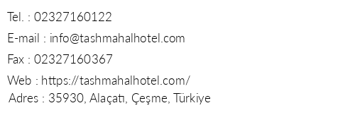 Tashmahal Hotel telefon numaralar, faks, e-mail, posta adresi ve iletiim bilgileri